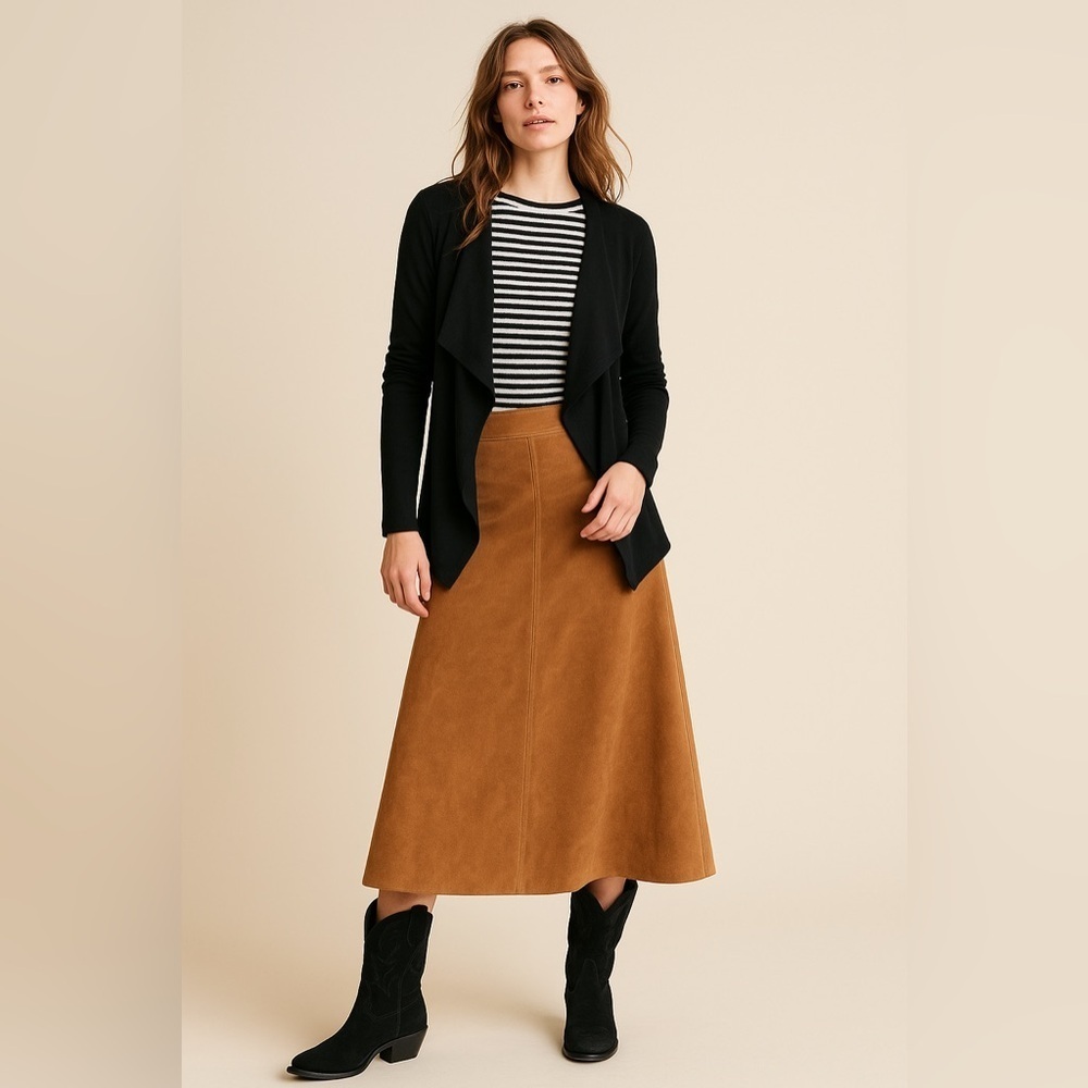 Worthington Black Waterfall Open Cardigan Lightweight Asymmetric 3/4 Sleeve